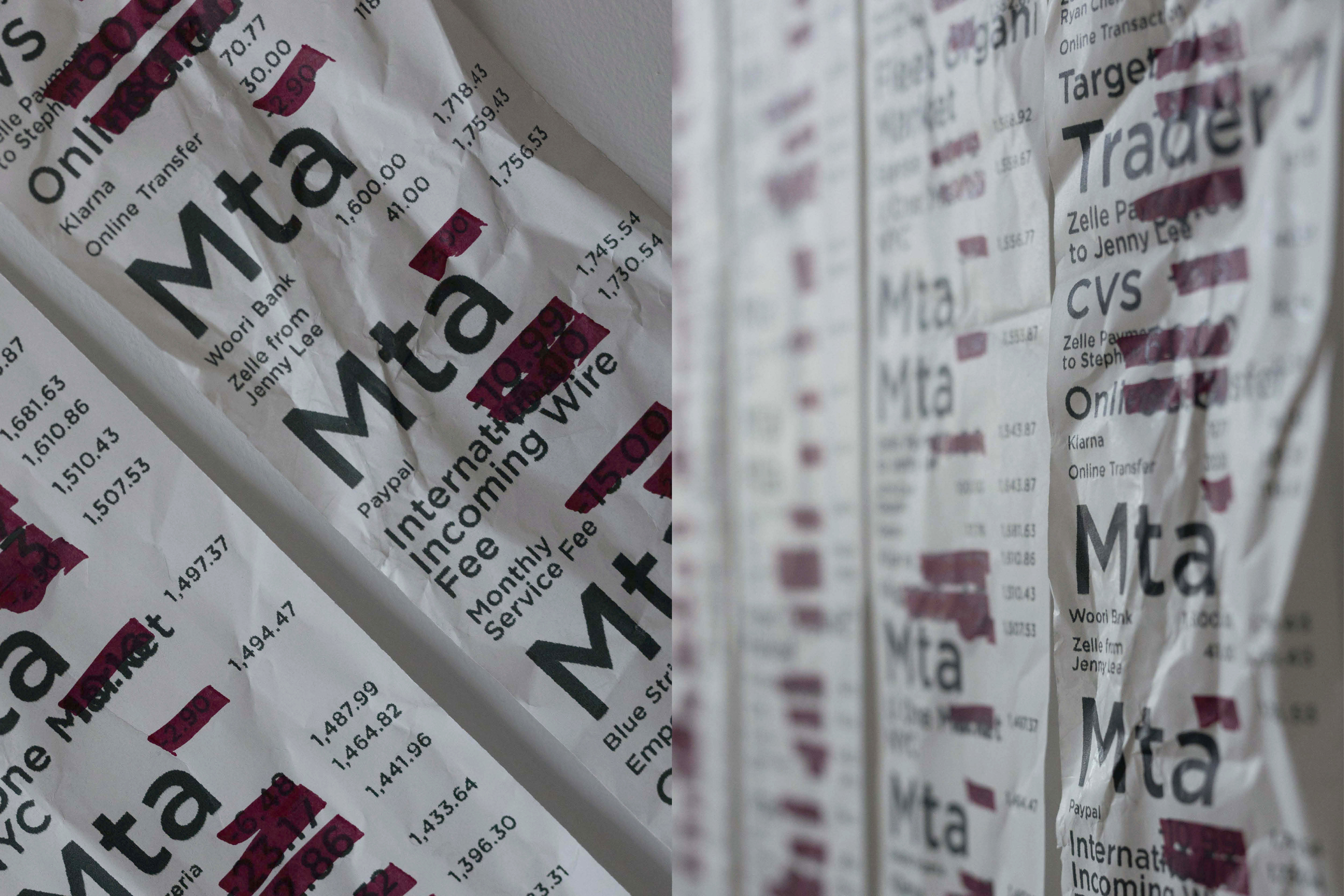 Receipt wall close-up
